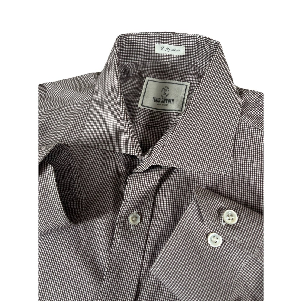 Todd Snyder Men's 15 1/2 2 Ply Cotton White Brown Long Sleeve Button Front Shirt